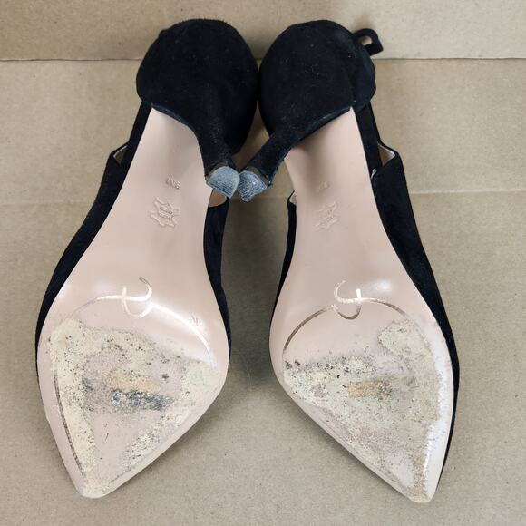 Joan & David Black Suede Strappy Pumps Women’s SZ 9M Pointed Toe Bow Stiletto - Picture 8 of 16